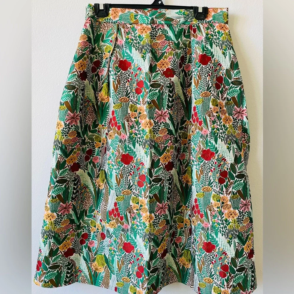 Anthropologie Floral Midi Skirt – Botanical Print, A-Line Silhouette 12 - Picture 3 of 6